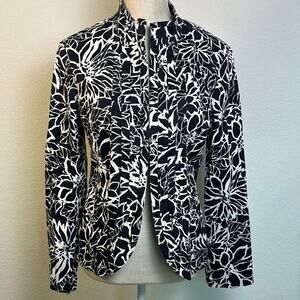 Additions by Chicos Black White Floral Open Front Cardigan Jacket Size 1 / M